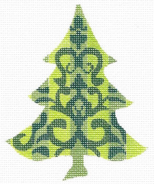 Chartreuse Damask Tree w/ Stitch Guide