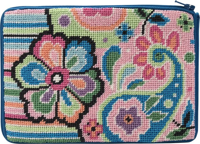 Pastel Floral Paisley Cosmetic Purse Stitch &amp; Zip