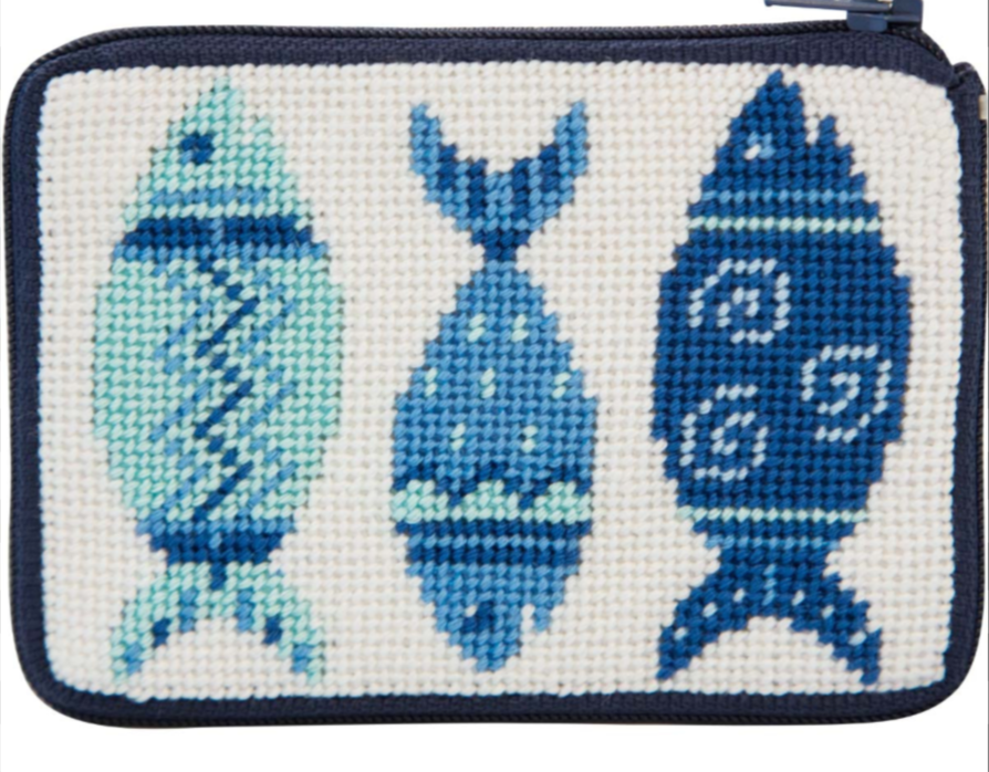 Stitch &amp; Zip Blue Fishes Coin/Credit Card Case