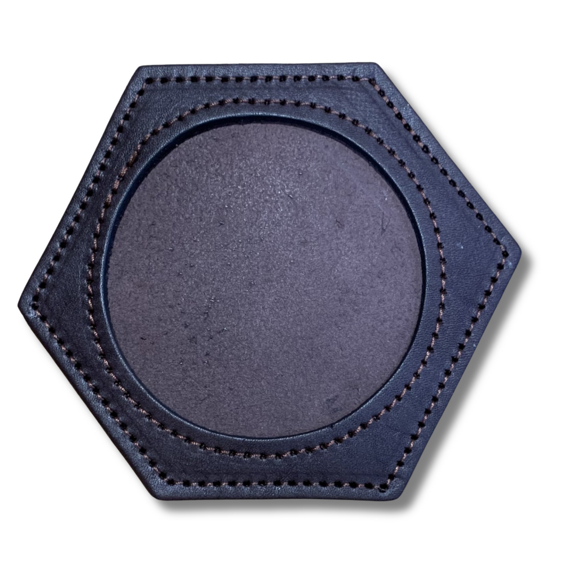 Hexagon Leather Coaster - Dark Brown