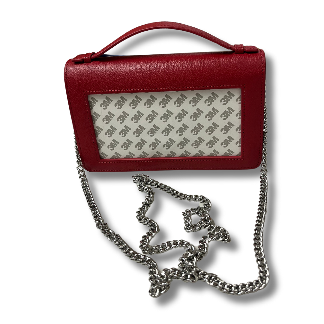 Clutch - Ruby Red Leather - Silver Chain