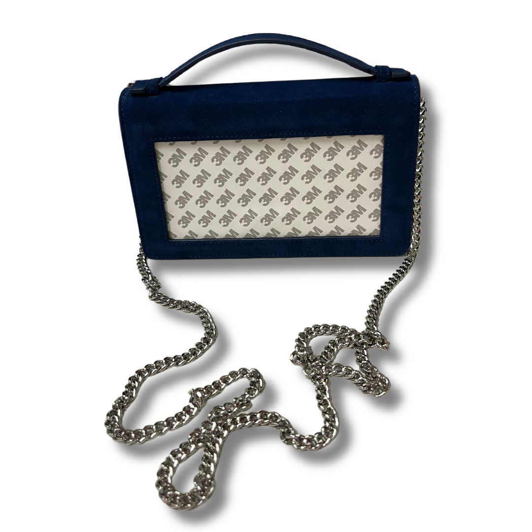 Clutch - Navy Suede - Silver Chain