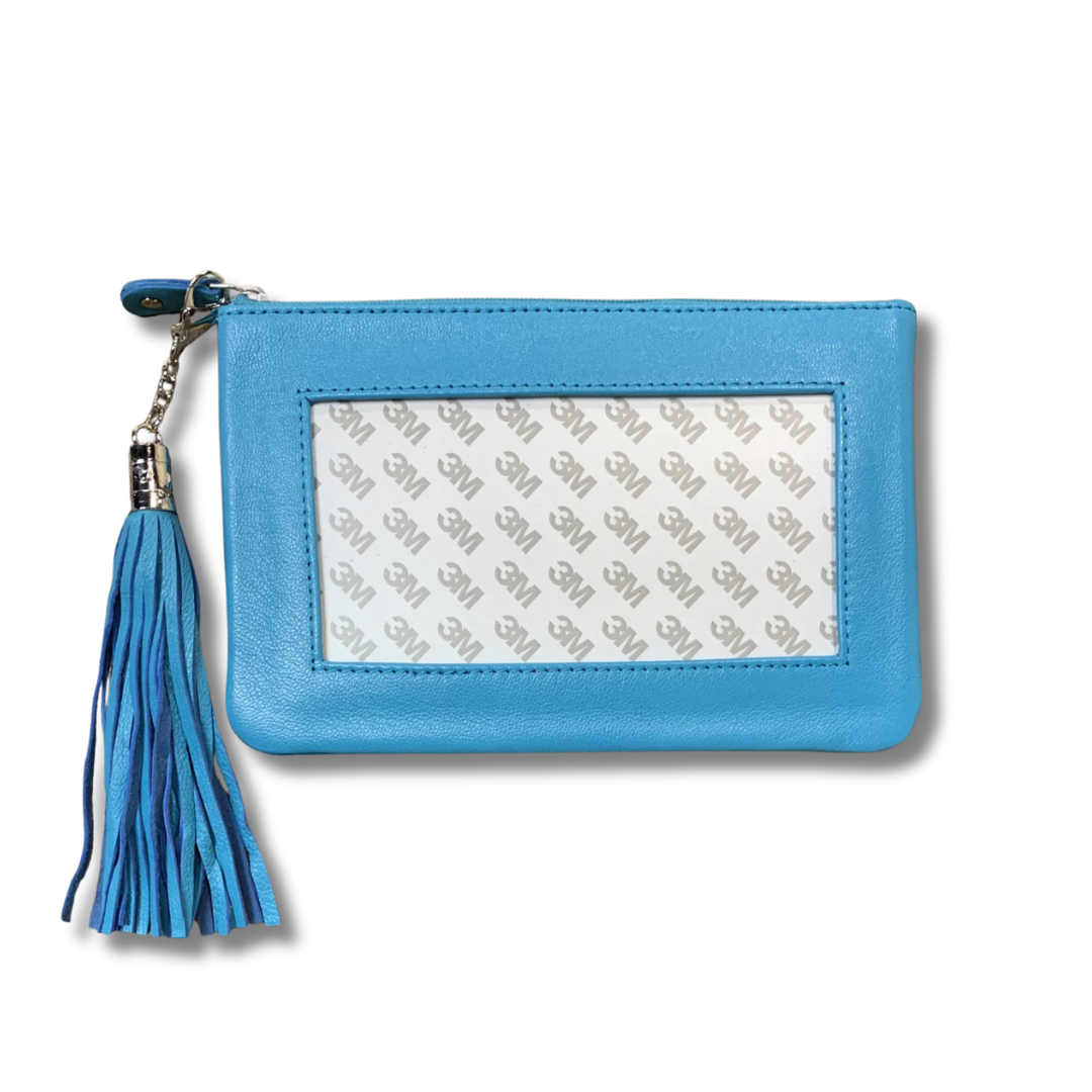 Leather Zip Pouch w/ Detachable Tassel - Oasis Blue