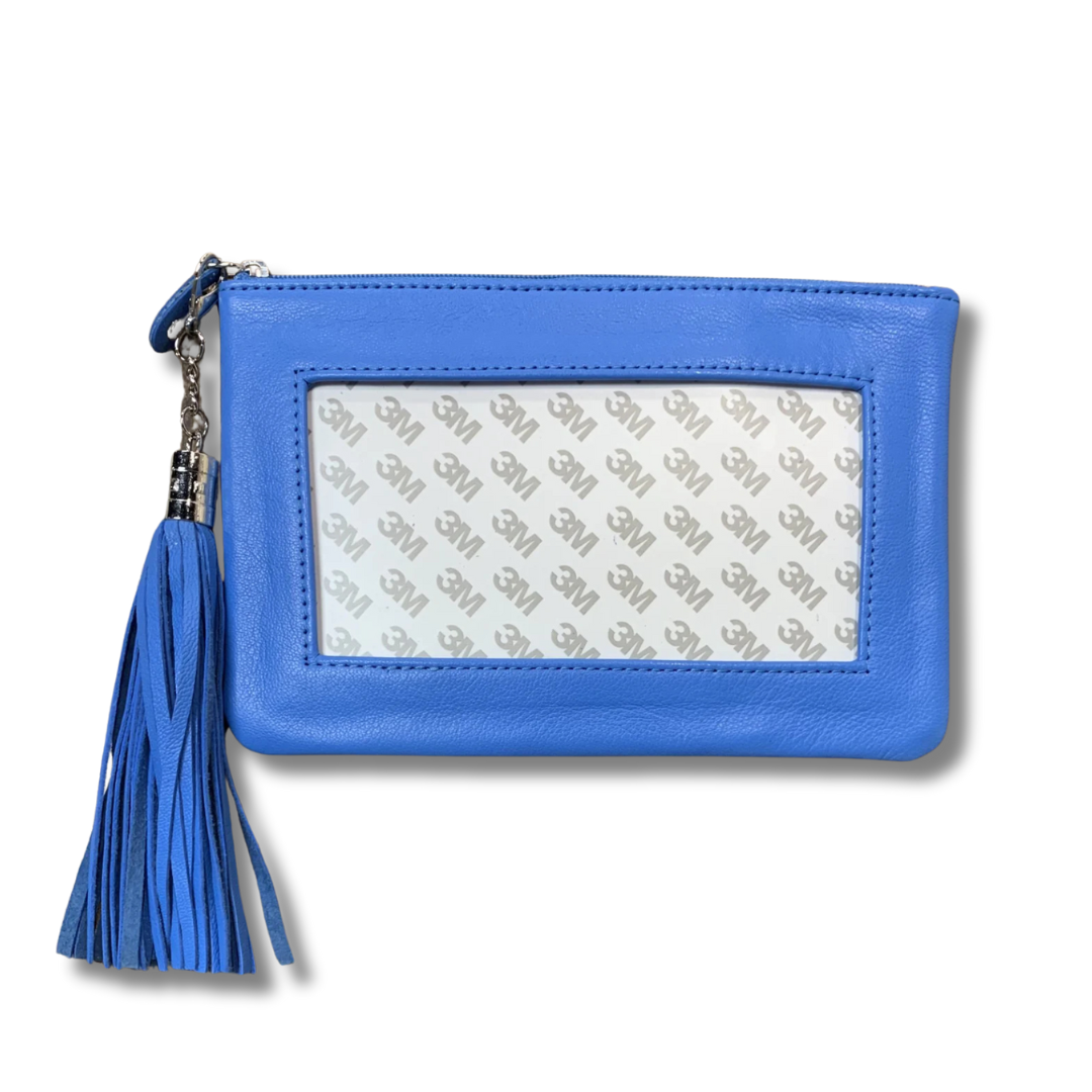 Leather Zip Pouch w/ Detachable Tassel - Swell Blue