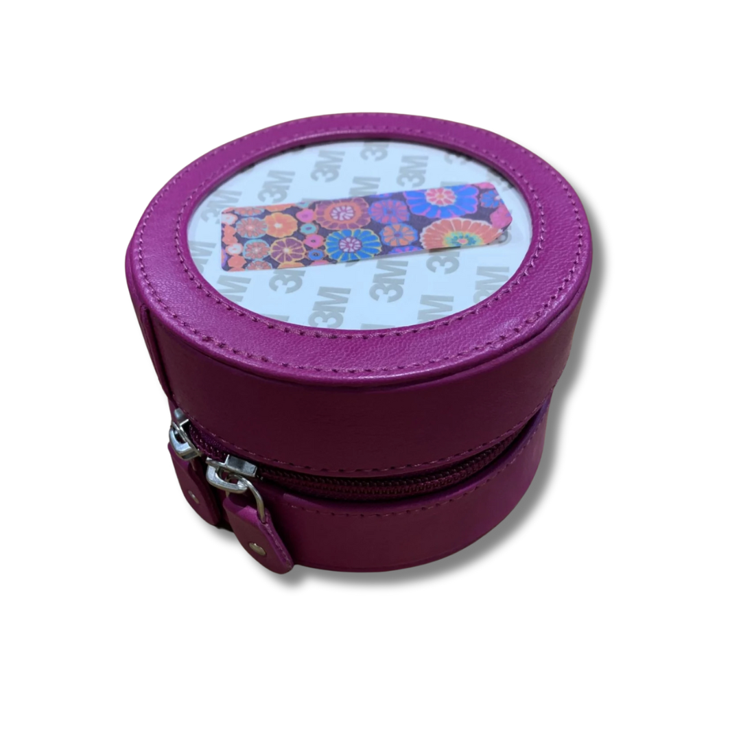 4&quot; Round Leather Case - Fuchsia/Round Floral