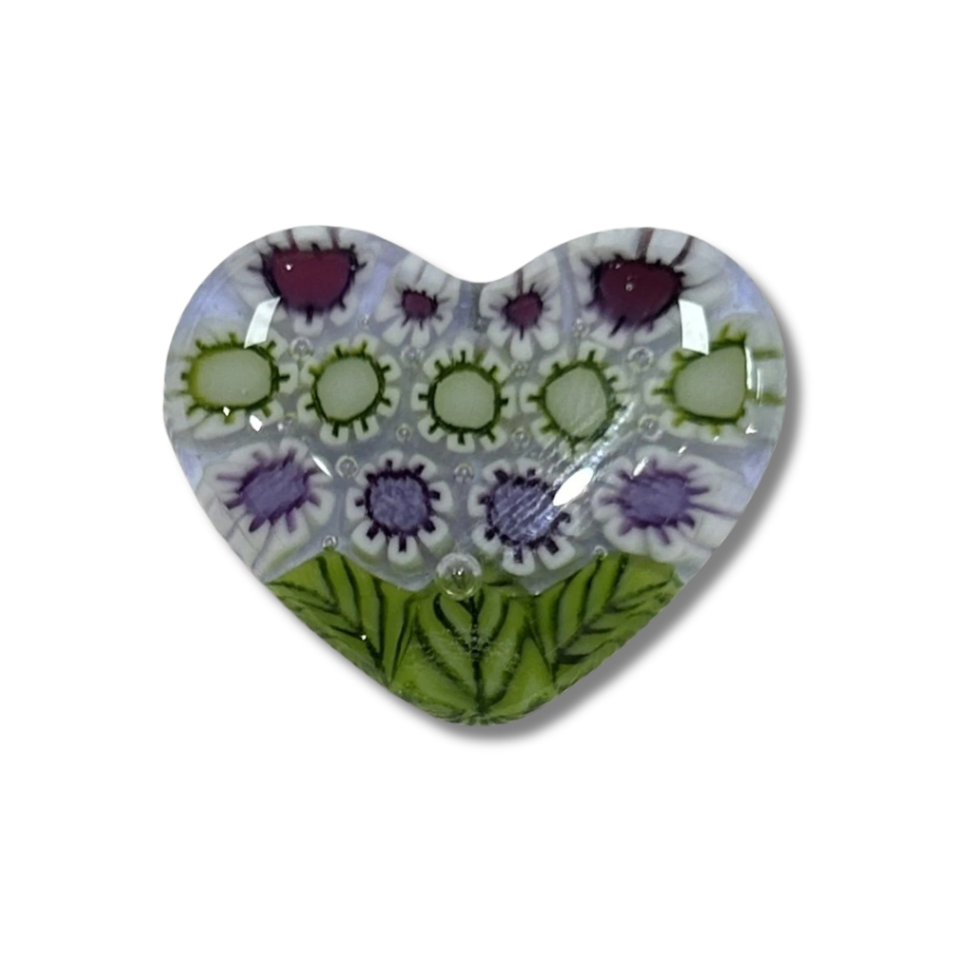 Fused Glass Needle Minder -  Floral Heart