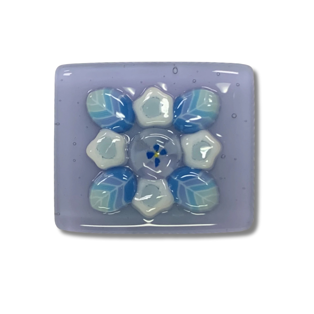 Fused Glass Needle Minder - Blue Flowers on Periwinkle