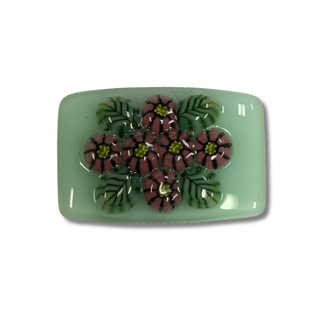 Fused Glass Needle Minder - Striped Flowers on Seafoam