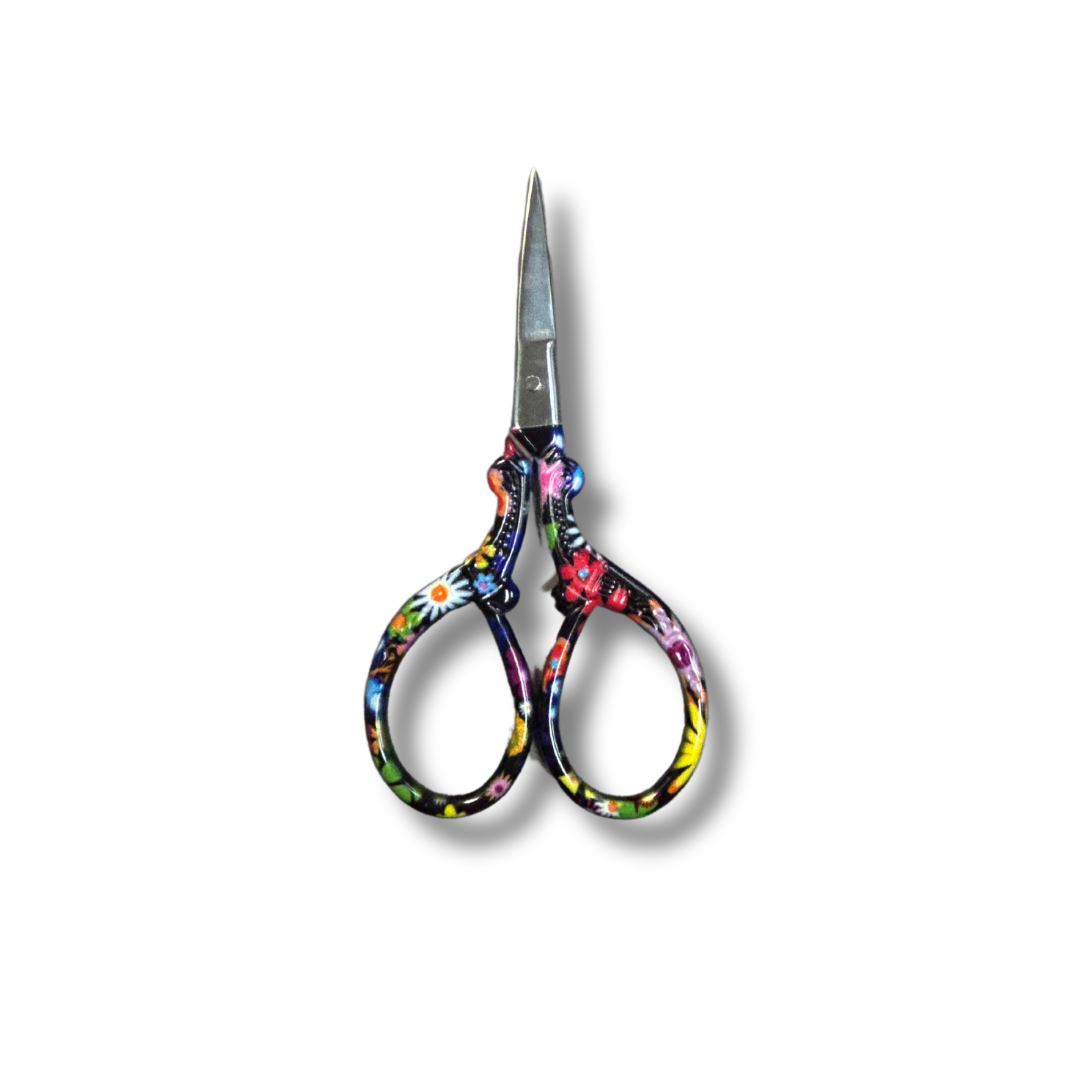 Vintage Scroll Scissors - Black Flower