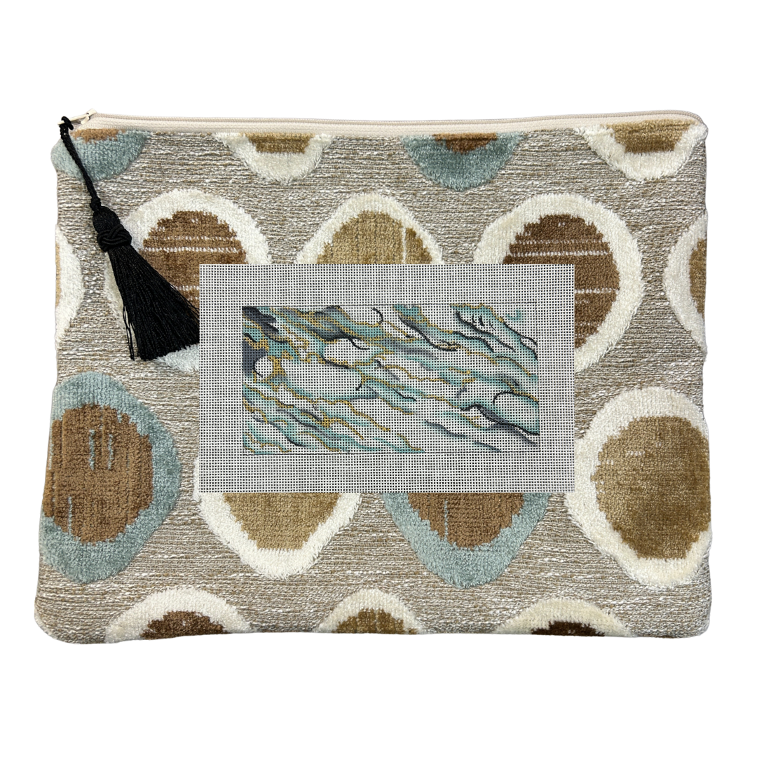 Anna Bag - with Blue and Gold Pattern Canvas