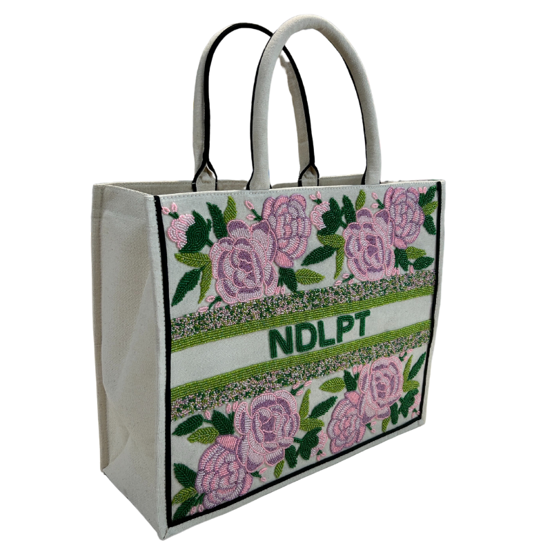 Beaded Tote  - Pink Peony