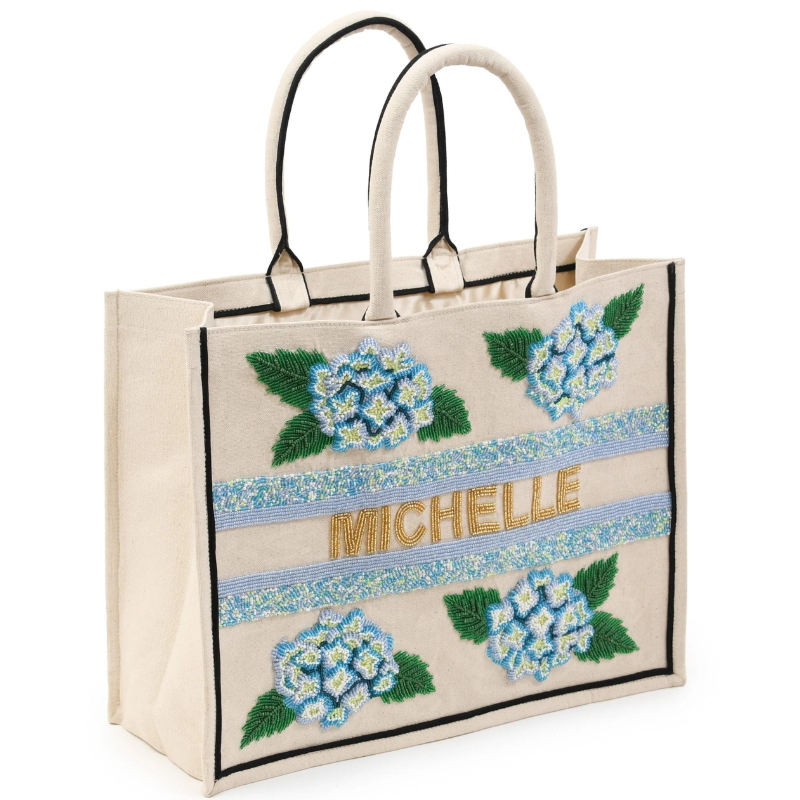 Beaded Tote  -  Blue Hydrangea