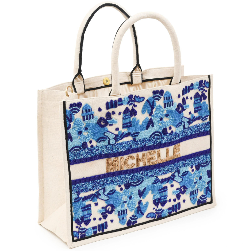 Beaded Tote  -  Garden Party Blue