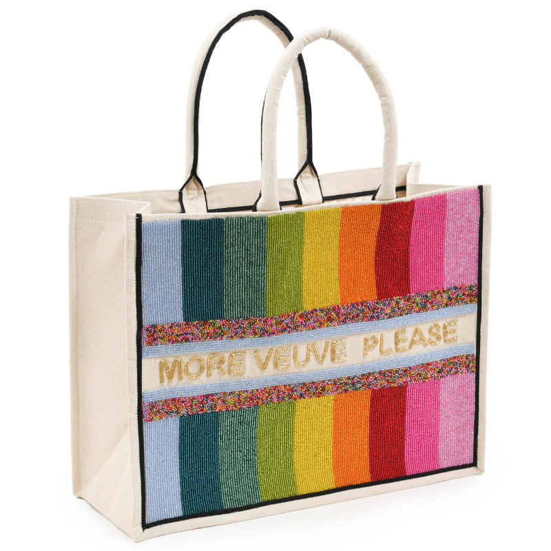 Beaded Tote  -  Metallic Rainbow Stripe