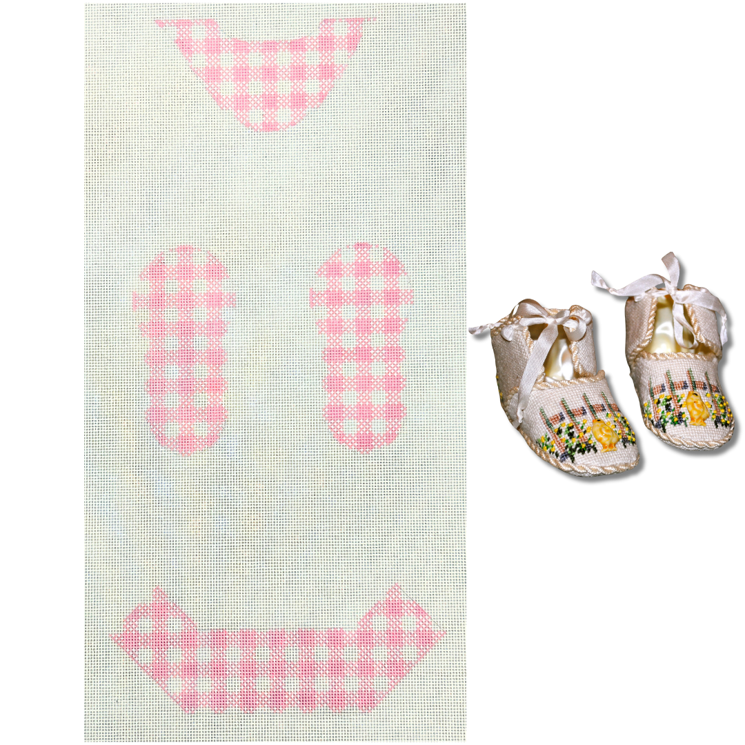 Baby Booties - Pink and White Gingham