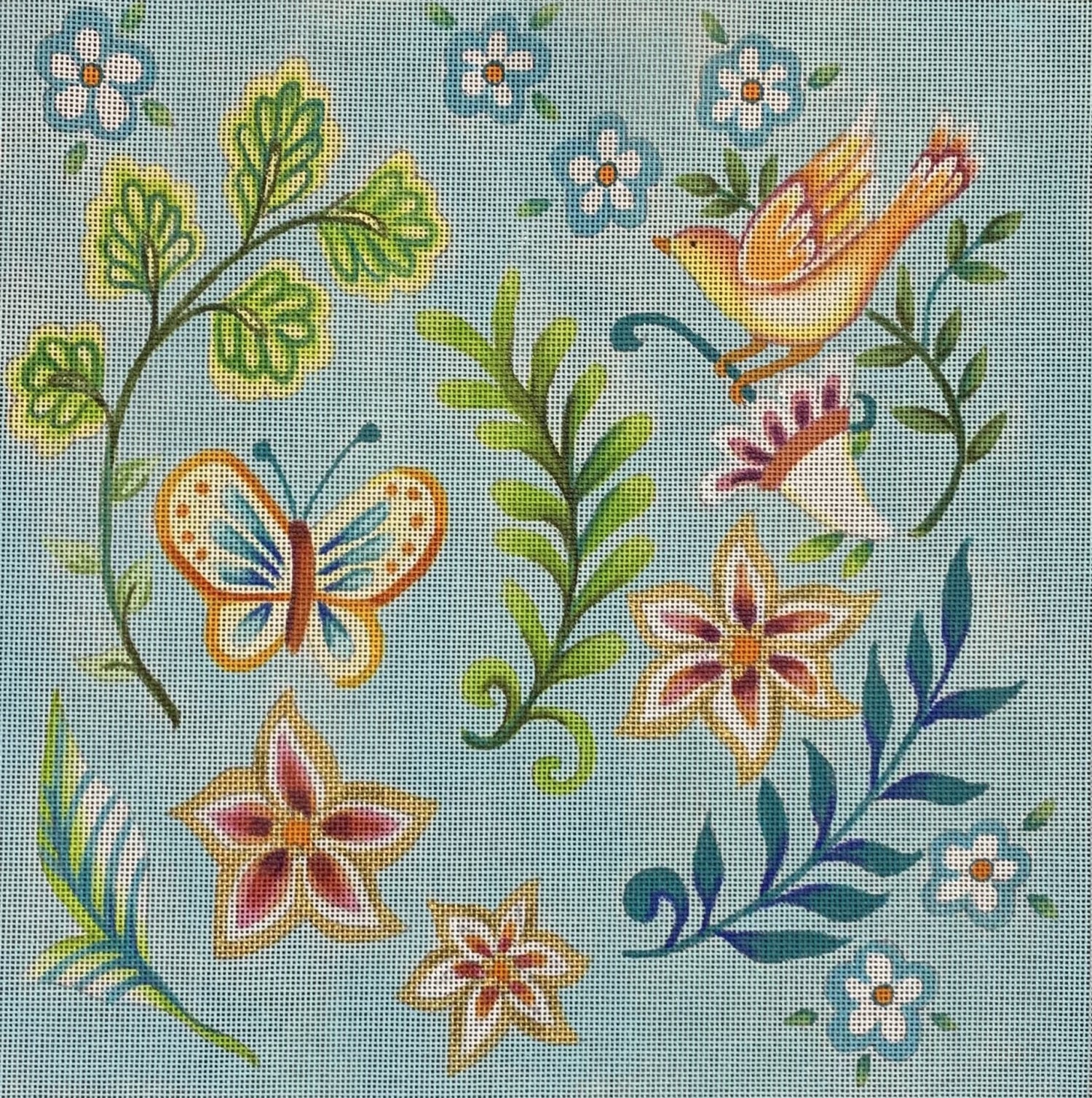 Folk Flower Pattern - light blue