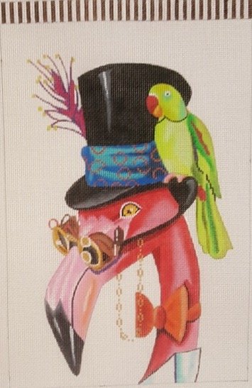 Flamingo w. green parrot