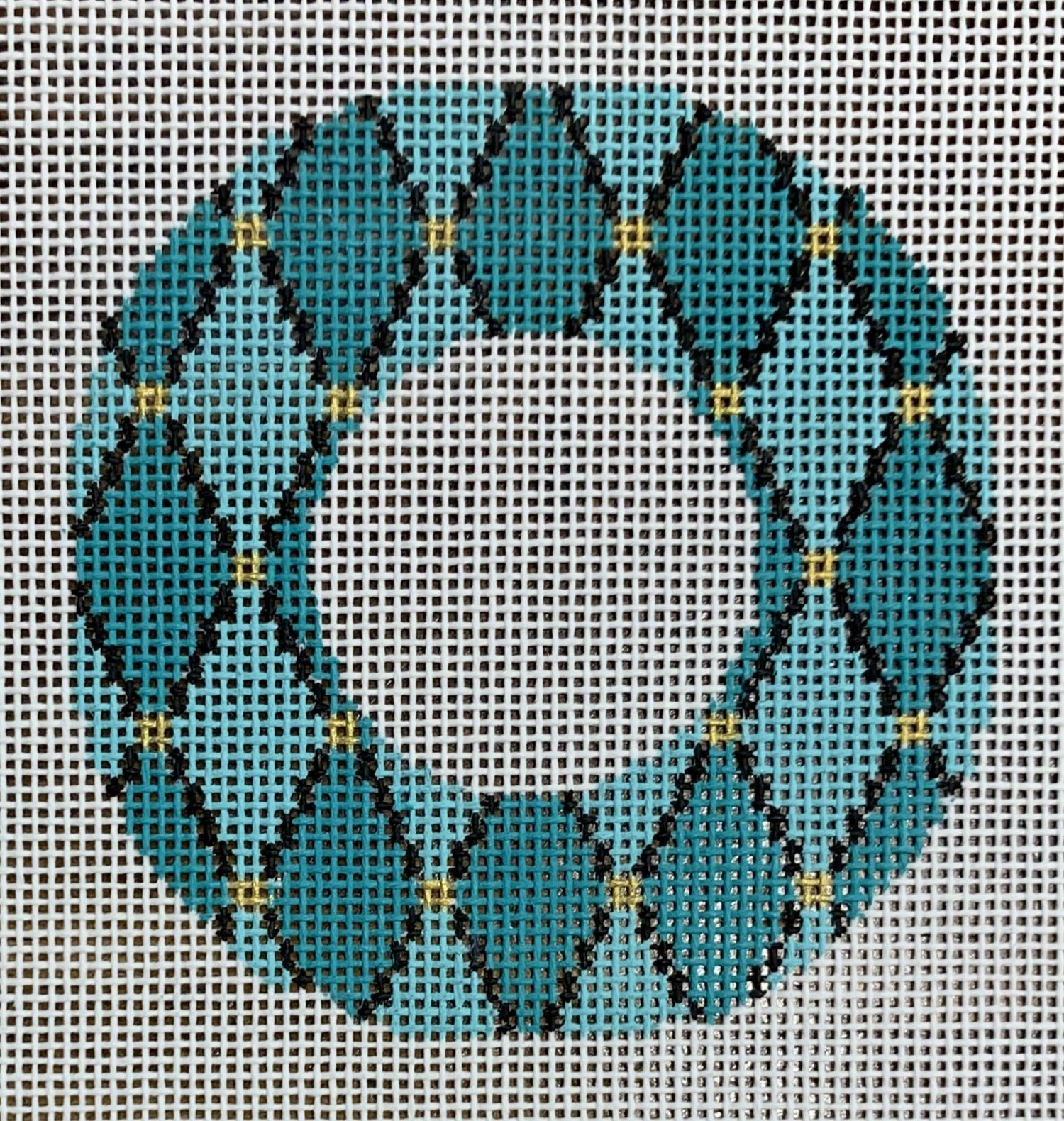 Teal Jewels Round w/Initial Space