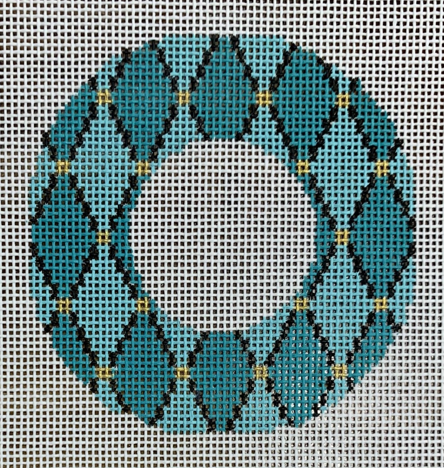 Teal Jewels Round w/Initial Space