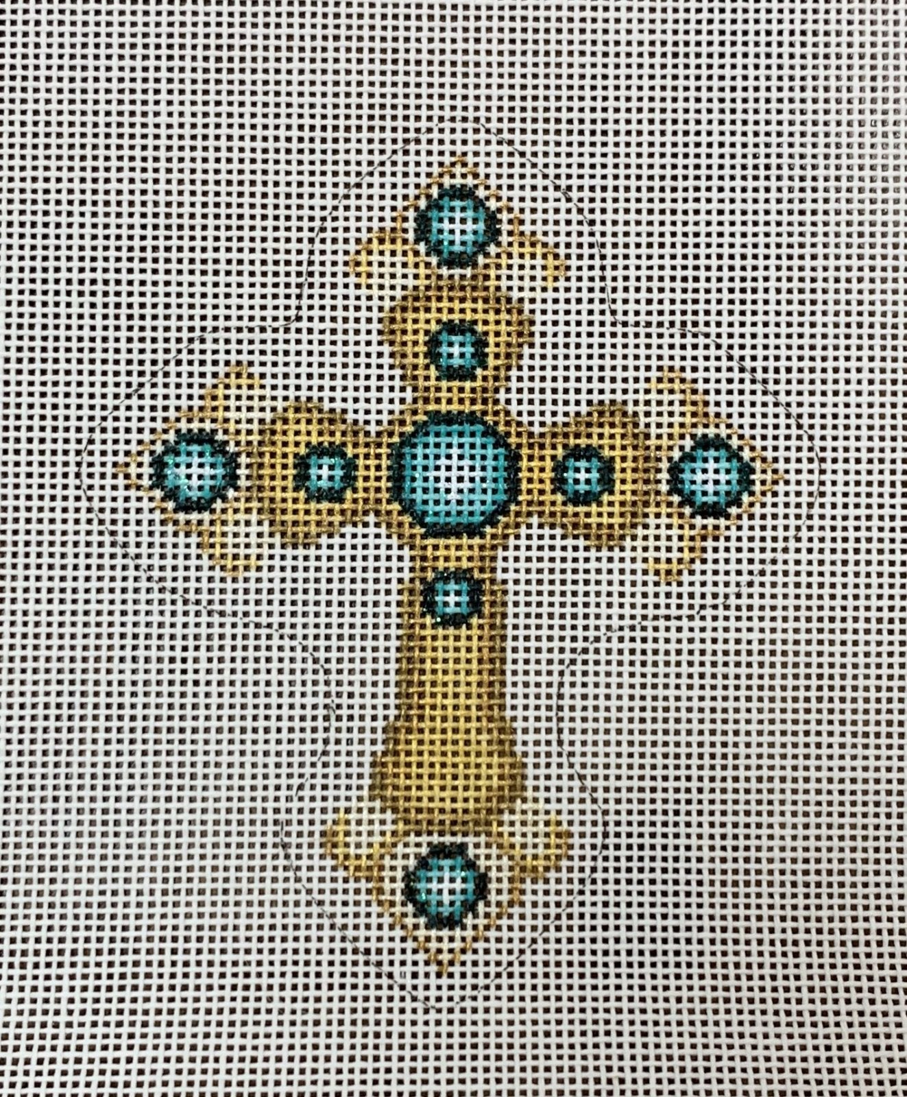 Cross - Gold w/ Aqua Jewels