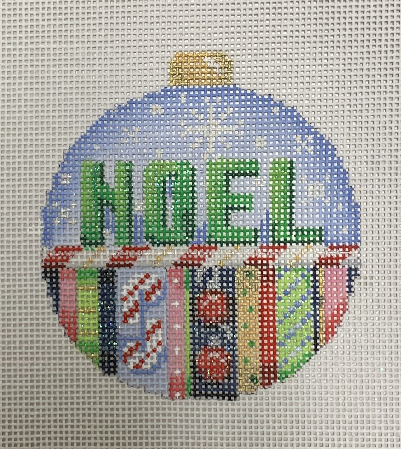 Noel/Stripes Ball Ornament Large