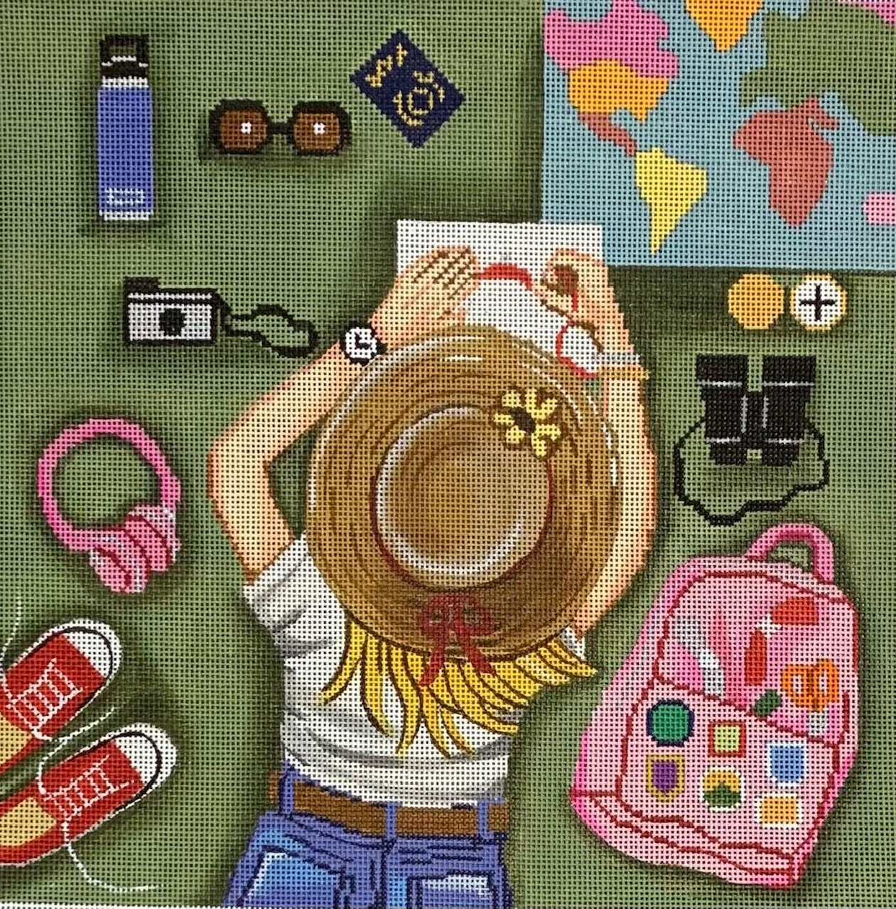 Girl Stitching World Traveler