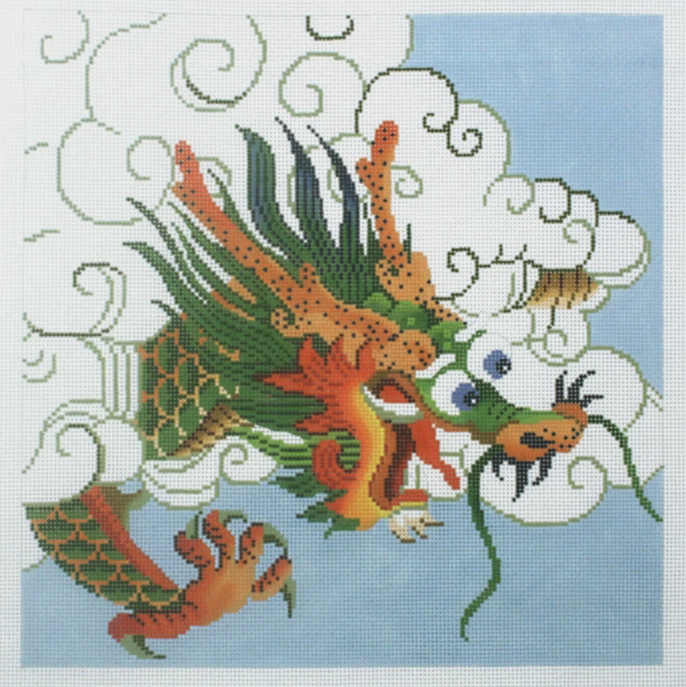 Green Dragon on Blue