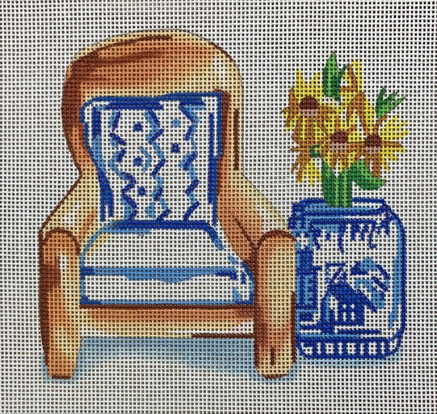 Chair with Blue/White Pillow